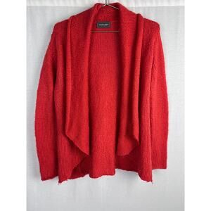 Wooden Ships Cardigan Sweater Open Front Red Mohair Wool Quiet Luxury Cozy Soft